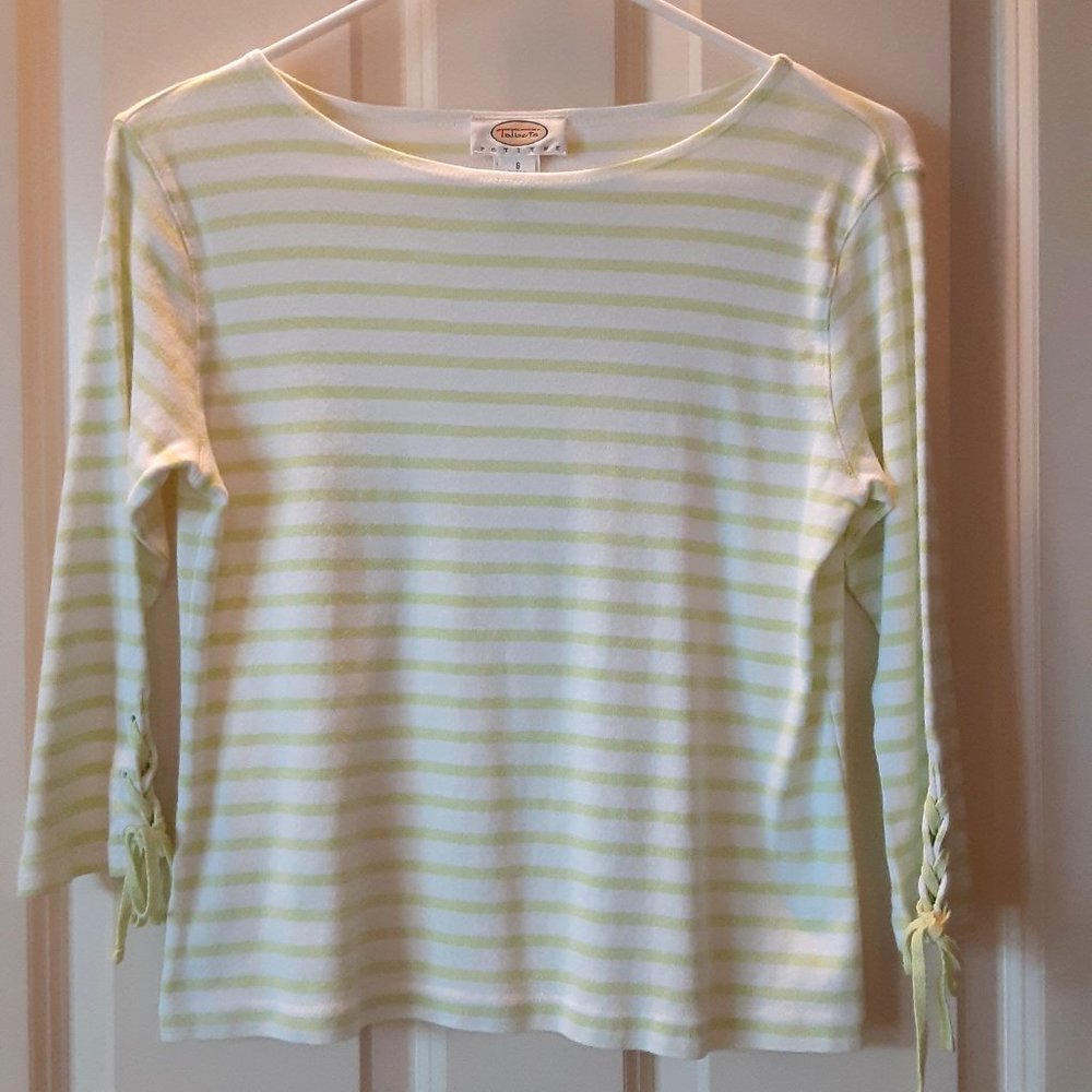 Talbots pullover top with 3/4 length sleeves that lace-up